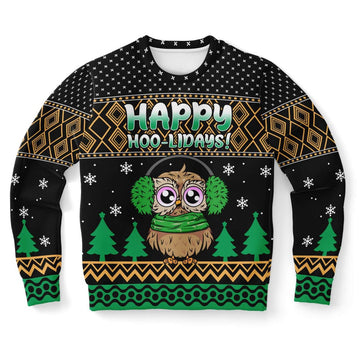 FUNSTUFFPRINT Happy Hoo-Lidays Owl Ugly Christmas Sweater, Christmas Sweater, Ugly Sweater, Funny Xmas Sweaters Ugly Sweater