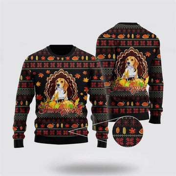 FUNSTUFFPRINT Happy Thanksgiving Funny Beagle Dog Ugly Christmas Sweater For Men And Women, Gift For Christmas, Best Winter Christmas Outfit Ugly Sweater