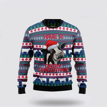 FUNSTUFFPRINT Have A Cow Dairy Ugly Christmas Sweater, Farm Sweater, Christmas Gift, Best Winter Outfit Christmas Ugly Sweater
