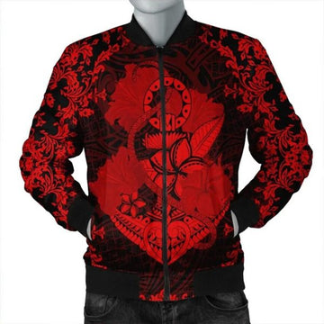 FUNSTUFFPRINT Hawaii Anchor Hibiscus Flower Vintage Bomber Jacket - AH - Red - R Bomber Jacket