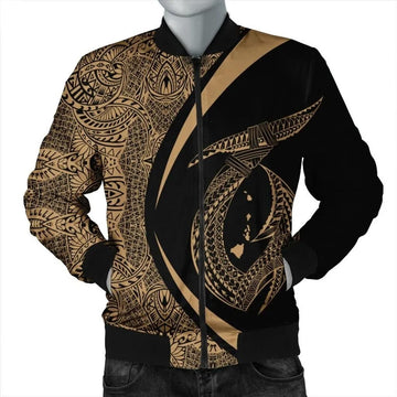 FUNSTUFFPRINT Hawaii Fish Hook Polynesian Bomber Jacket - Circle Style Gold - AH - R 3D Bomber Jacket