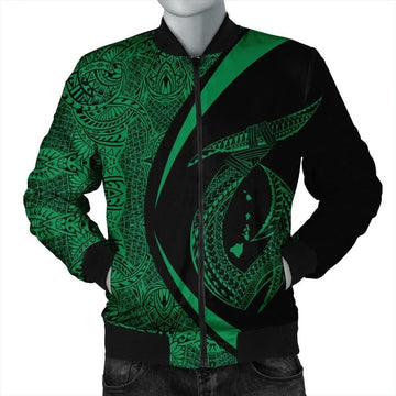 FUNSTUFFPRINT Hawaii Fish Hook Polynesian Bomber Jacket - Circle Style Green - AH - R 3D Bomber Jacket