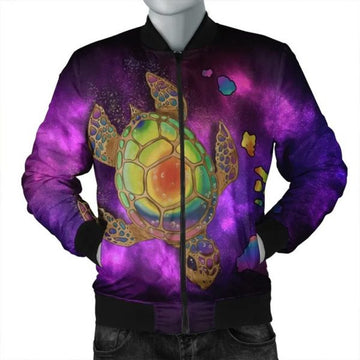 FUNSTUFFPRINT Hawaii Map Turtle Galaxy Bomber Jacket - AH - Purple - R Bomber Jacket