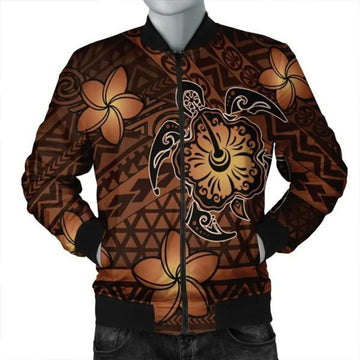 FUNSTUFFPRINT Hawaii Mix Polynesian Turtle Plumeria Bomber Jacket - AH - Nick Style - Orange - R Bomber Jacket