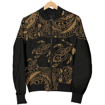 FUNSTUFFPRINT Hawaii Polynesian Men's Bomber Jacket - Gold Sea Turtle - Bomber Jacket