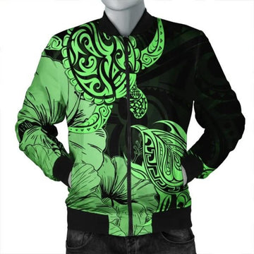 FUNSTUFFPRINT Hawaii Turtle Bomber Jacket Polynesian Hibiscus