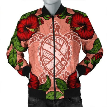 FUNSTUFFPRINT Hawaii Turtle Hibiscus Pink Bomber Jacket - Fide Style - AH - R Bomber Jacket