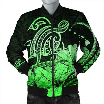 FUNSTUFFPRINT Hawaii Turtle Map Polynesian Bomber Jacketafety Green - AH - JR Bomber Jacket