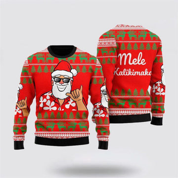 FUNSTUFFPRINT Hawaii Santa Claus Funny Ugly Christmas Sweater For Men And Women, Best Gift For Christmas, The Beautiful Winter Christmas Outfit Ugly Sweater