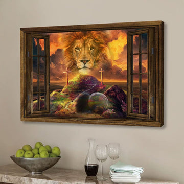 He Is Risen Canvas, Lion Of Judah Easter Canvas Wall Art - Religious Wall Decor