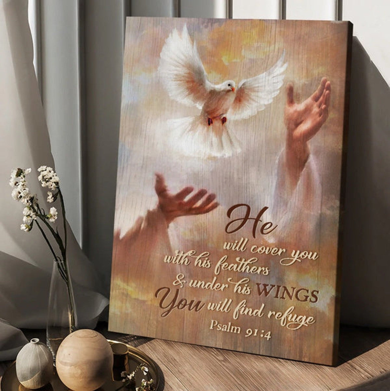 He Will Cover You With His Feathers Canvas - Beautiful Dove Drawing - Jesus's Hand Canvas Posters - Christian Wall Posters - Religious Wall Decor