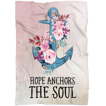 FUNSTUFFPRINT Hebrews 619 Hope Anchors The Soul Floral Fleece Blanket - Christian Blanket - Bible Verse Blanket