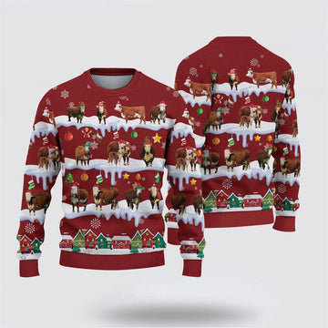 FUNSTUFFPRINT Hereford Christmas Knitted Sweater, Gifts For Farmers, Rural Lovers Ugly Sweater