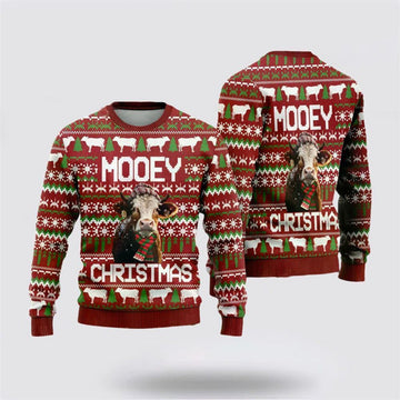 FUNSTUFFPRINT Hereford Cow Mooey Christmass Ugly Christmas Sweater, Farm Sweater, Christmas Gift, Best Winter Outfit Christmas Ugly Sweater
