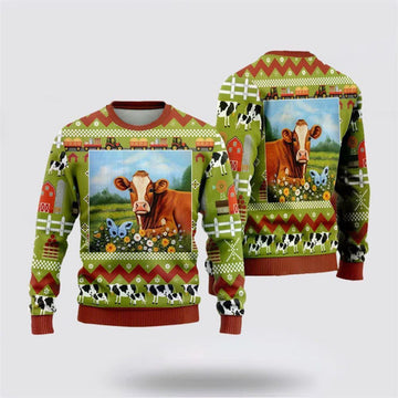 FUNSTUFFPRINT Hereford Cows Christmass Ugly Christmas Sweater, Farm Sweater, Christmas Gift, Best Winter Outfit Christmas Ugly Sweater