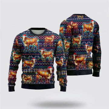 FUNSTUFFPRINT Hereford Cows Ugly Christmas Sweater, Farm Sweater, Christmas Gift, Best Winter Outfit Christmas Ugly Sweater