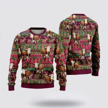 FUNSTUFFPRINT Hereford Cowss Ugly Christmas Sweater, Farm Sweater, Christmas Gift, Best Winter Outfit Christmas Ugly Sweater
