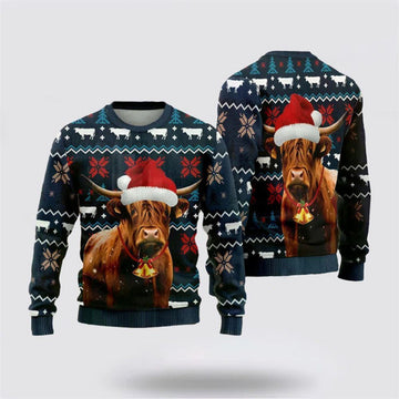 FUNSTUFFPRINT Highland Cow Christmass Ugly Christmas Sweater, Farm Sweater, Christmas Gift, Best Winter Outfit Christmas Ugly Sweater