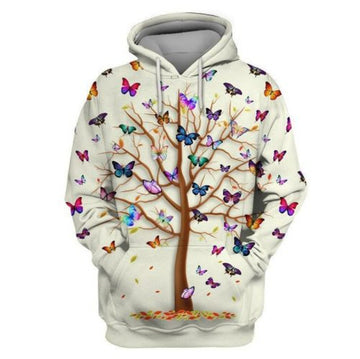FUNSTUFFPRINT Hippie Tree Of Colorful Butterfly 3D Hoodie and Zip Hoodie