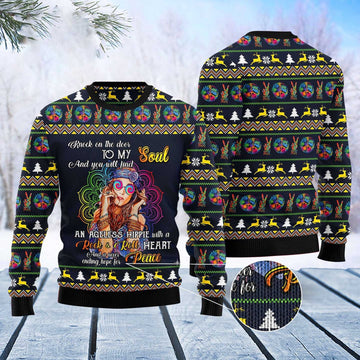 FUNSTUFFPRINT Hippie Girl Ugly Christmas Sweater, Christmas Sweater, Ugly Sweater, Funny Xmas Sweaters Ugly Sweater