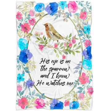 FUNSTUFFPRINT His Eye Is On The Sparrow Fleece Blanket - Christian Blanket - Bible Verse Blanket