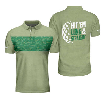 Hit 'Em Long & Straight Golf Course Pattern Polo Shirt, Elegant Golf Shirt For Men, Cool Gift For Golfers