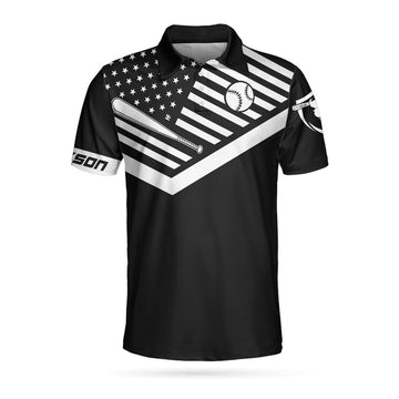 Custom Personalized Black American Flag Men Polo Shirt, Hit Hard Run Fast Turn Left Custom Polo Shirt, Funny Golf Shirt For Men