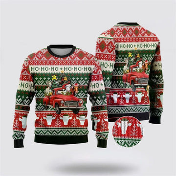 FUNSTUFFPRINT Ho Ho Ho Cow Christmass Ugly Christmas Sweater, Farm Sweater, Christmas Gift, Best Winter Outfit Christmas Ugly Sweater