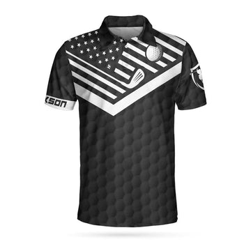 Custom Personalized Black America Flag Golf Ball Pattern Polo Shirt, Hole In One Is Perfect Custom Polo Shirt For Men, Best Gift For Golfers