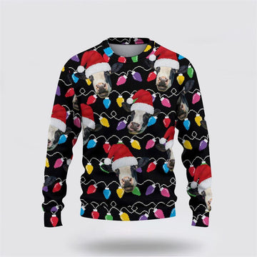 FUNSTUFFPRINT Holstein Christmas Ugly Sweater, Gifts For Farmers, Rural Lovers Ugly Sweater