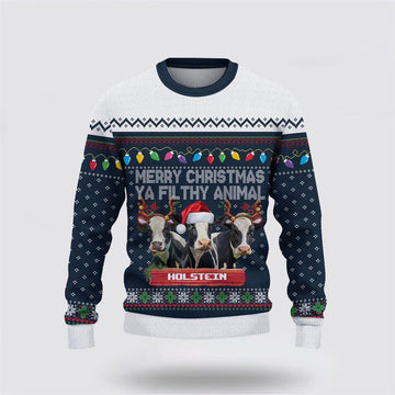 FUNSTUFFPRINT Holstein Merry Christmas Ugly Sweater, Gifts For Farmers, Rural Lovers Ugly Sweater