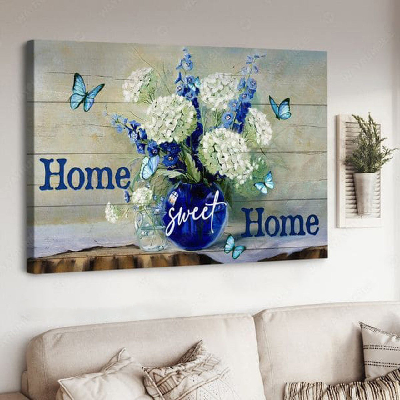 Home Sweet Home, Gift For Family, Butterfly Flower, Poster Decor Poster and Canvas