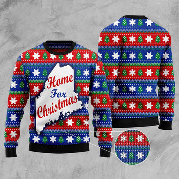 FUNSTUFFPRINT Home For Christmas Maine Ugly Christmas Sweater, Christmas Sweater, Ugly Sweater, Funny Xmas Sweaters Ugly Sweater
