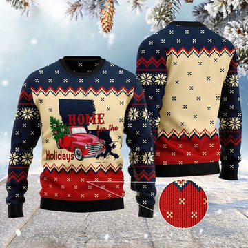 FUNSTUFFPRINT Home For The Holidays Louisiana Ugly Christmas Sweater, Christmas Sweater, Ugly Sweater, Funny Xmas Sweaters Ugly Sweater