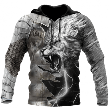 FUNSTUFFPRINT Lion Warrior Armor 3D All Over Printed Viking 3D Hoodie and Zip Hoodie