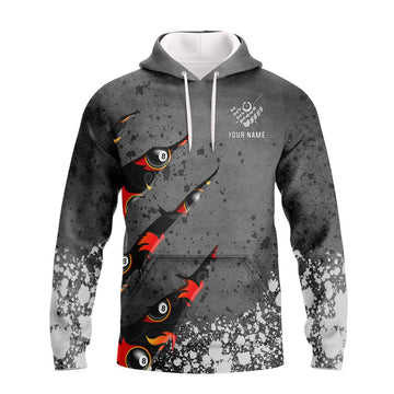 FUNSTUFFPRINT Personalized Name Billiard Grey 3D Hoodie and Zip Hoodie