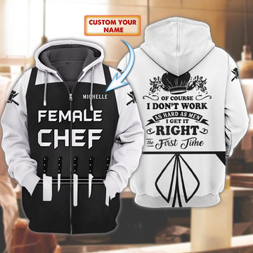 FUNSTUFFPRINT Female Chef - Personalized Name 3D Hoodie and Zip Hoodie