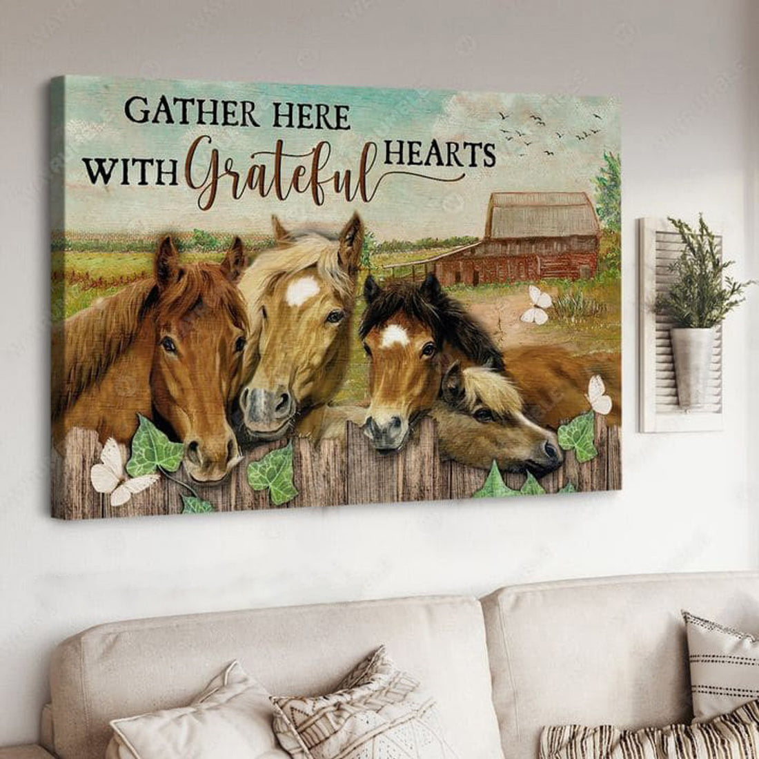 Horse Poster, Gather Here With Grateful Hearts, Farm Horse Poster and Canvas