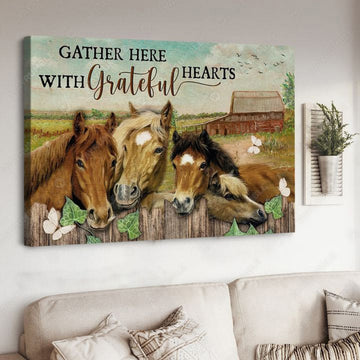 Horse Poster, Gather Here With Grateful Hearts, Farm Horse Poster and Canvas