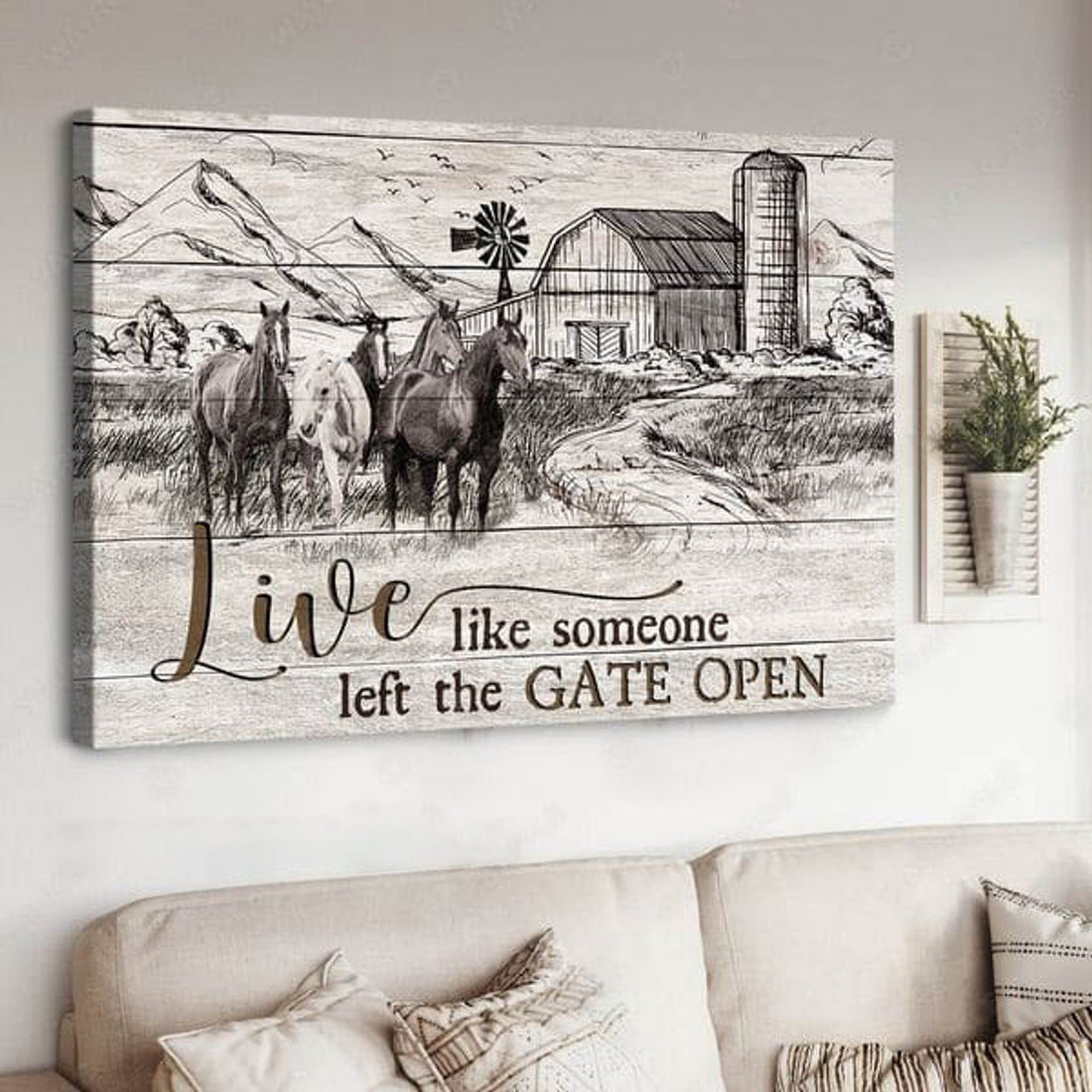 Horse Poster, Live Like Someone Left The Gate Open, Farmer Poster Poster and Canvas