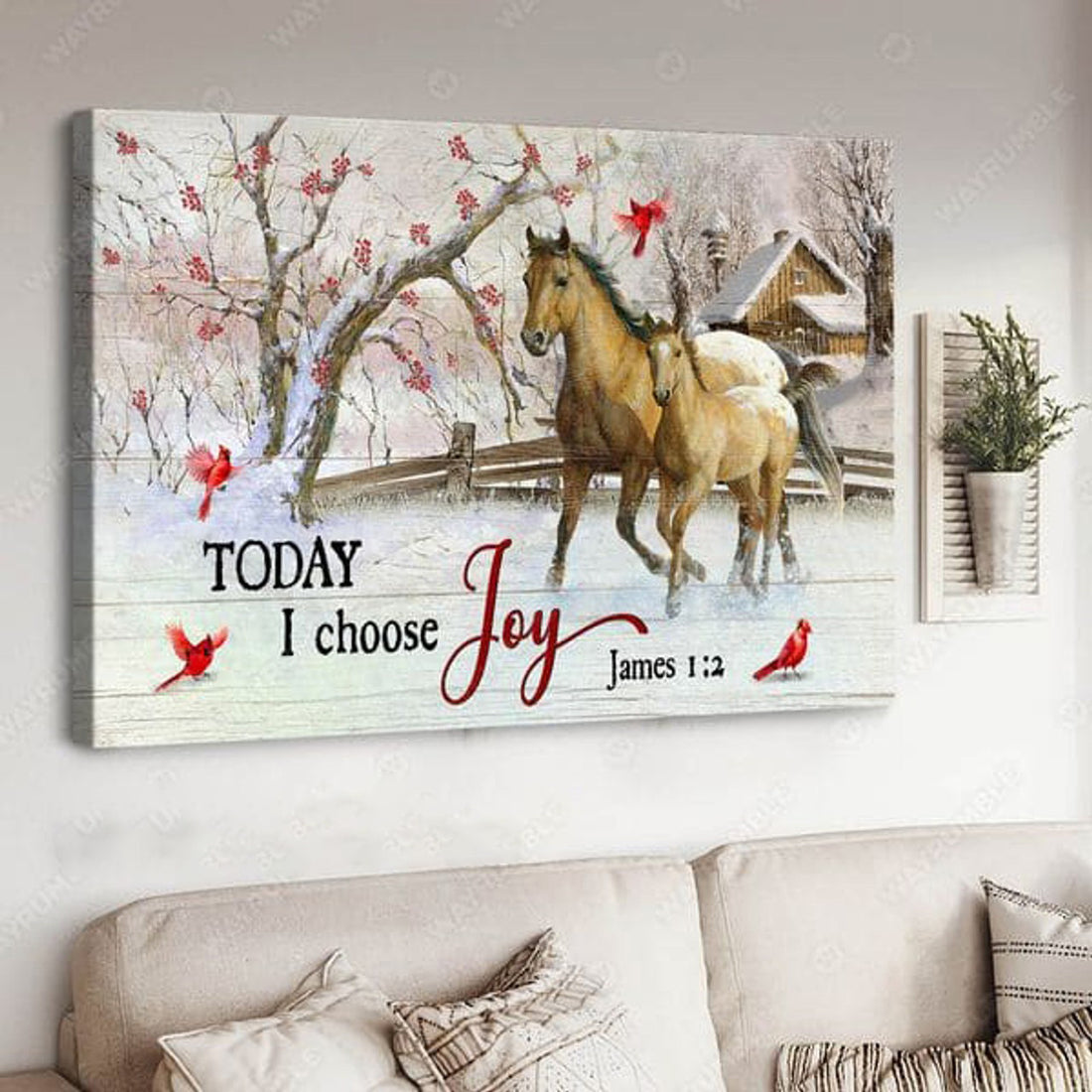 Horse Poster, Today I Choose Joy, Cardinal Bird Poster and Canvas