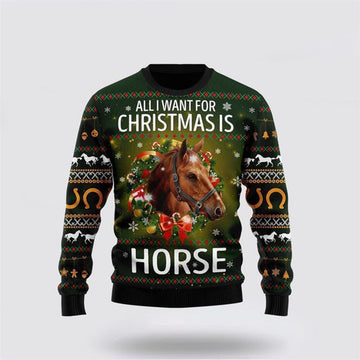FUNSTUFFPRINT Horse All I Need For Christmas Ugly Christmas Sweater, Farm Sweater, Christmas Gift, Best Winter Outfit Christmas Ugly Sweater