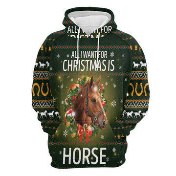 FUNSTUFFPRINT 3D Horse All I Want For Christmas All Over 3D Hoodie and Zip Hoodie
