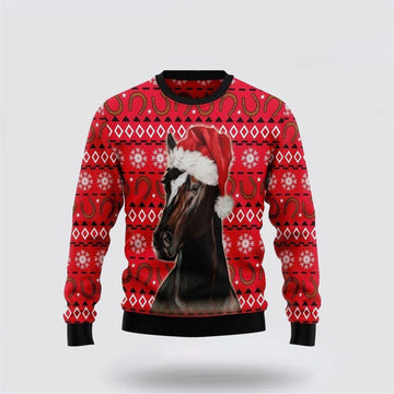 FUNSTUFFPRINT Horse And Horseshoe Pattern Ugly Christmas Sweater, Farm Sweater, Christmas Gift, Best Winter Outfit Christmas Ugly Sweater