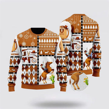 FUNSTUFFPRINT Horse Cowboy Merry Christmas Ugly Christmas Sweater, Farm Sweater, Christmas Gift, Best Winter Outfit Christmas Ugly Sweater