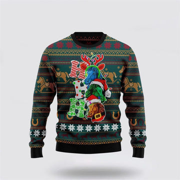 FUNSTUFFPRINT Horse Ho Ho Ho Ugly Christmas Sweater, Farm Sweater, Christmas Gift, Best Winter Outfit Christmas Ugly Sweater