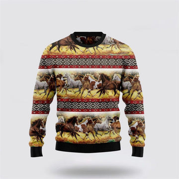 FUNSTUFFPRINT Horse Native American Ugly Christmas Sweater, Farm Sweater, Christmas Gift, Best Winter Outfit Christmas Ugly Sweater