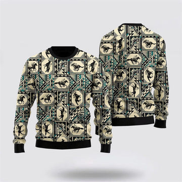 FUNSTUFFPRINT Horse Racing Native Ugly Christmas Sweater, Farm Sweater, Christmas Gift, Best Winter Outfit Christmas Ugly Sweater