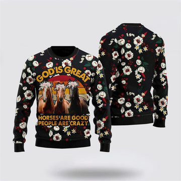 FUNSTUFFPRINT Horses Are Good Ugly Christmas Sweater, Farm Sweater, Christmas Gift, Best Winter Outfit Christmas Ugly Sweater
