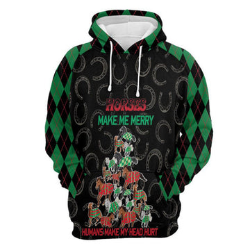 FUNSTUFFPRINT 3D Horses Merry Christmas All Over 3D Hoodie and Zip Hoodie